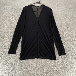 The Row Button Up Cardigan Top Womens Size Medium Black Sheer Knit Ribbed